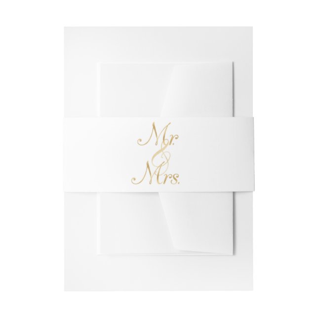 Gold mr. & mrs. invitation bands, foil font belly band (Front Example)