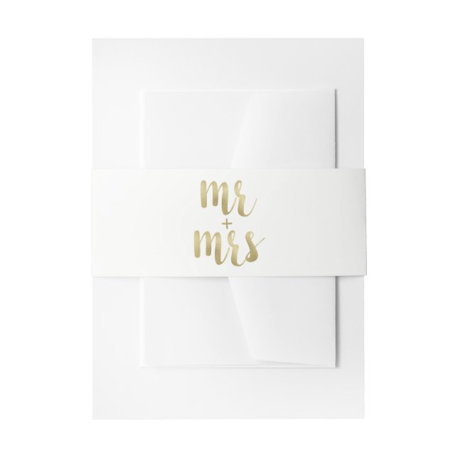 Gold Mr. & Mrs. invitation bands, foil, vertical Invitation Belly Band (Front Example)