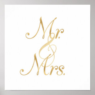 Gold Mr & Mrs wall art, foil font Poster