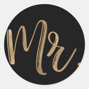 Gold MR. Typography Wedding Groom Groomsman Black Classic Round Sticker
