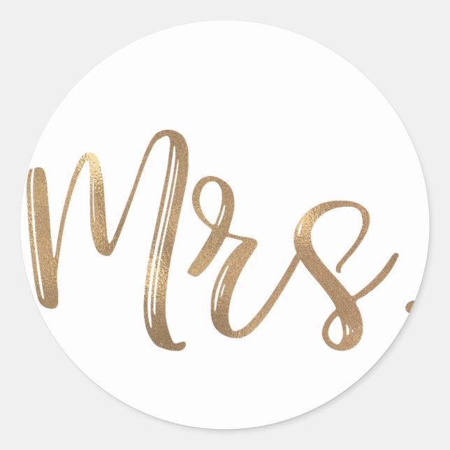 Gold MRS. Typography Wedding Bridal Shower Bride Classic Round Sticker (Front)
