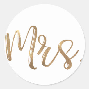 Gold MRS. Typography Wedding Bridal Shower Bride Classic Round Sticker