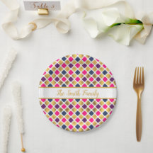 Gold Multicolor Quatrefoil Pattern Paper Plate