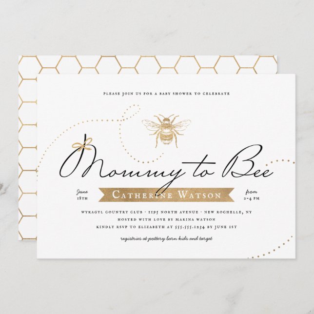 Gold Mummy to Bee Baby Shower Invitation (Front/Back)