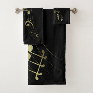 Gold Music Bath  Towels - Music Notes Decor