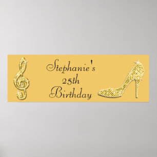 Gold Music Note and Stiletto 25th Birthday Poster