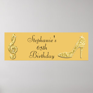 Gold Music Note and Stiletto 65th Birthday Poster