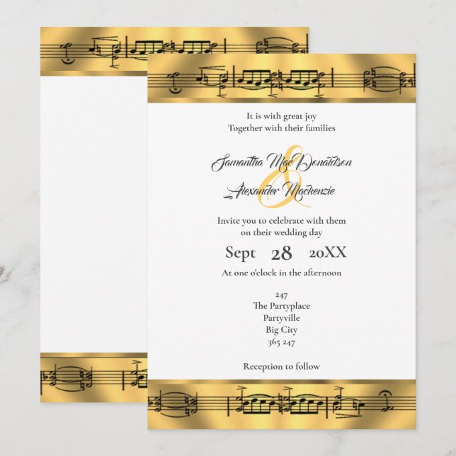 Gold music note  wedding invitation (Front/Back)