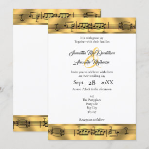 Gold music note  wedding invitation