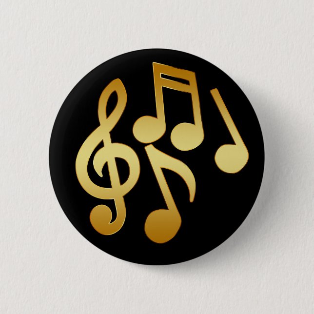 GOLD MUSIC NOTES 6 CM ROUND BADGE (Front)
