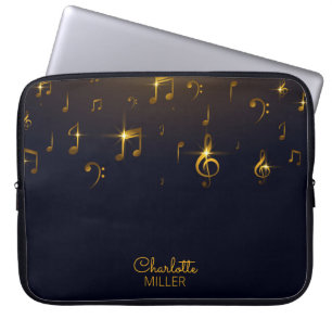 Gold Music Notes and Custom Name Laptop Sleeve