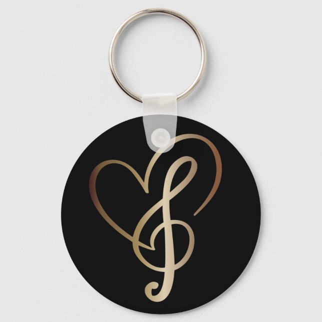 Gold Music Notes and Heart I Love Music Key Ring (Front)