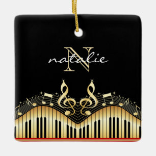 Gold Music Notes And Keyboard Ceramic Ornament
