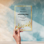 Gold music notes birthday clear acrylic invitations<br><div class="desc">A trendy,  modern 50th (or any age) birthday party invitation card for both men and women.  A clear,  transparent background,  with faux gold  frame and music notes,  black coloured letters. Templates for your party information.</div>