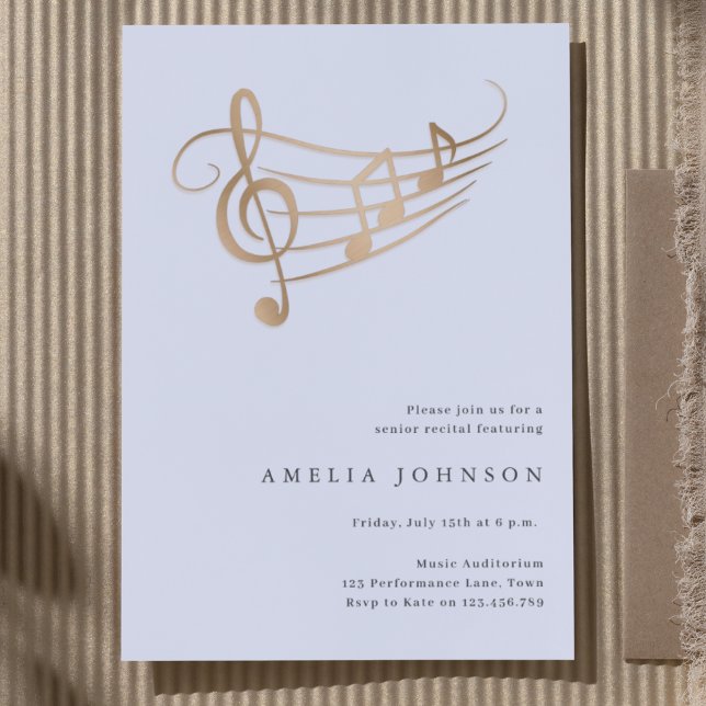 Gold Music Notes Classy Minimal Concert Invitation (Creator Uploaded)