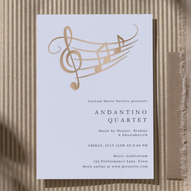 Gold Music Notes Classy Minimal Concert Invitation (Creator Uploaded)