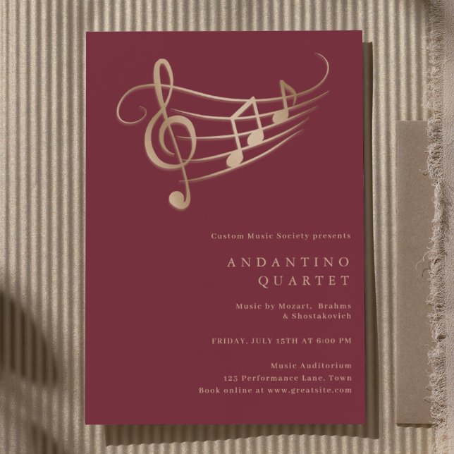 Gold Music Notes Classy Minimal Concert Invitation (Creator Uploaded)