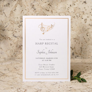 Gold Music Notes Concert Recital Invitation