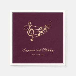 Gold Music Notes Elegant Script Birthday Napkin