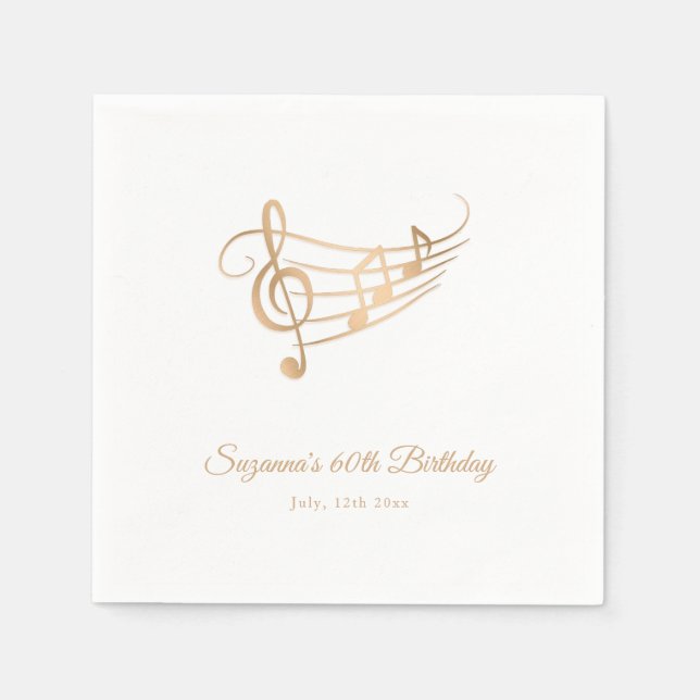 Gold Music Notes Elegant Script Birthday Napkin (Front)