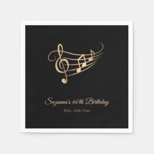 Gold Music Notes Elegant Script Birthday Napkin