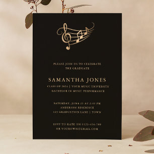 Gold Music Notes Graduation Party Elegant Invitation