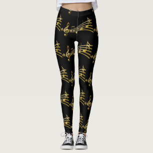 Gold Music Notes on Black Leggings