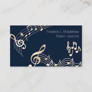 Gold Music Notes on Black Medium on Navy Blue Business Card