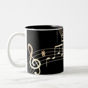 Gold Music Notes on Black Medium Two-Tone Coffee Mug