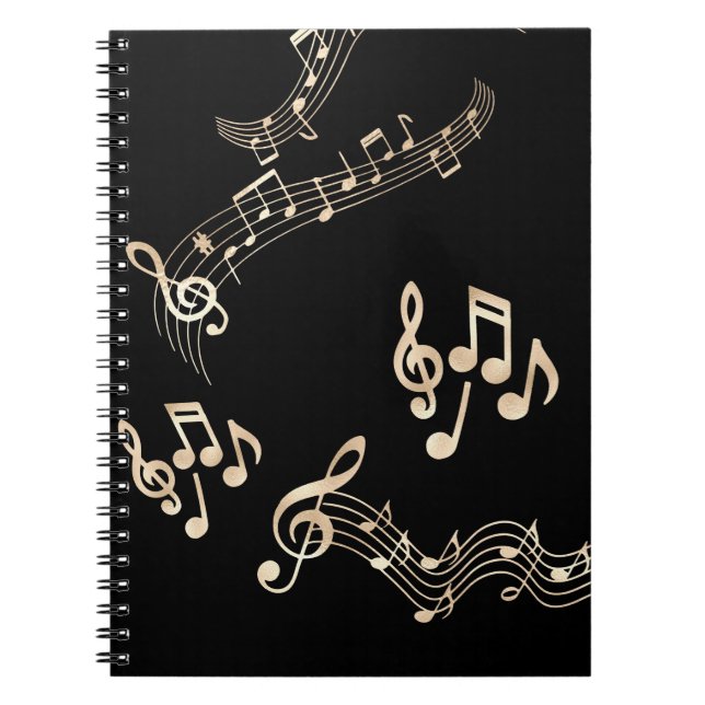 Gold Music Notes on Black Notebook (Front)