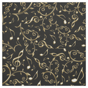 Gold Music Notes On Black or Any Colour Fabric