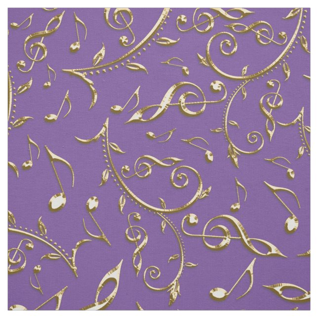 Gold Music Notes On Purple or Any Colour Fabric (Swatch)