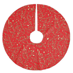Gold Music Notes Pattern Holiday Brushed Polyester Tree Skirt