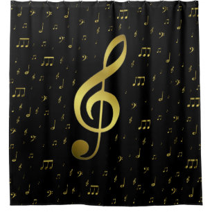 gold music notes shower curtain