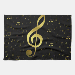gold music notes tea towel