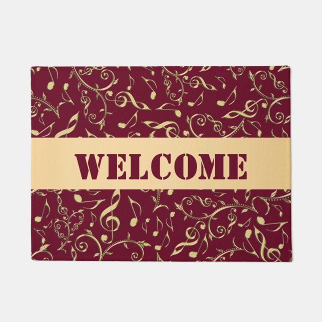 Gold Music Notes with Customisable Colour Door Mat (Front)