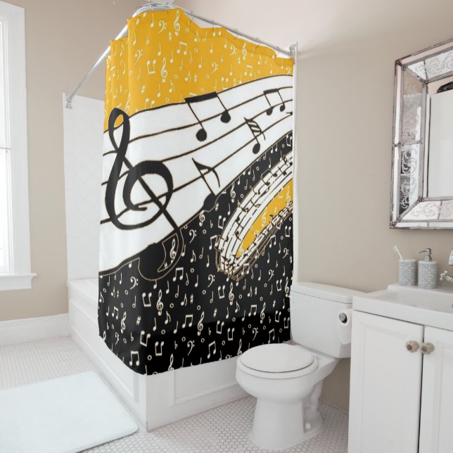 Gold music theme shower curtain (In Situ)