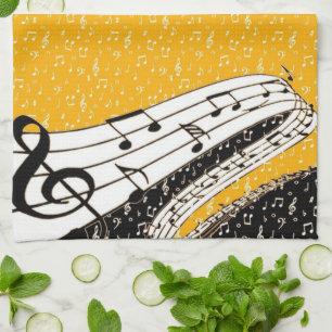 Gold music theme tea towel