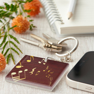 Gold Musical Notes Background Keychain