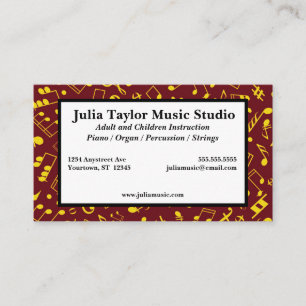 Gold Musical Notes Music Teacher Musician DJ Business Card