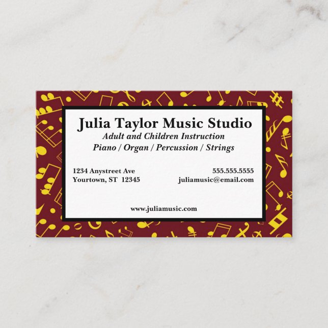 Gold Musical Notes Music Teacher Musician DJ Business Card (Front)