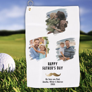 Gold Mustache Happy Father's Day 3 Photo Golf Towel