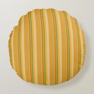 Gold Mustard Green Rust Stripe Round Cushion
