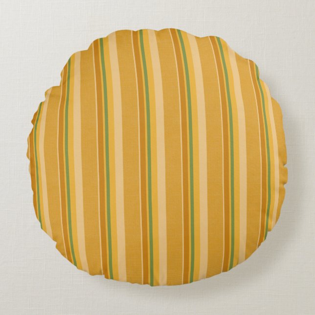 Gold Mustard Green Rust Stripe  Round Cushion (Front)