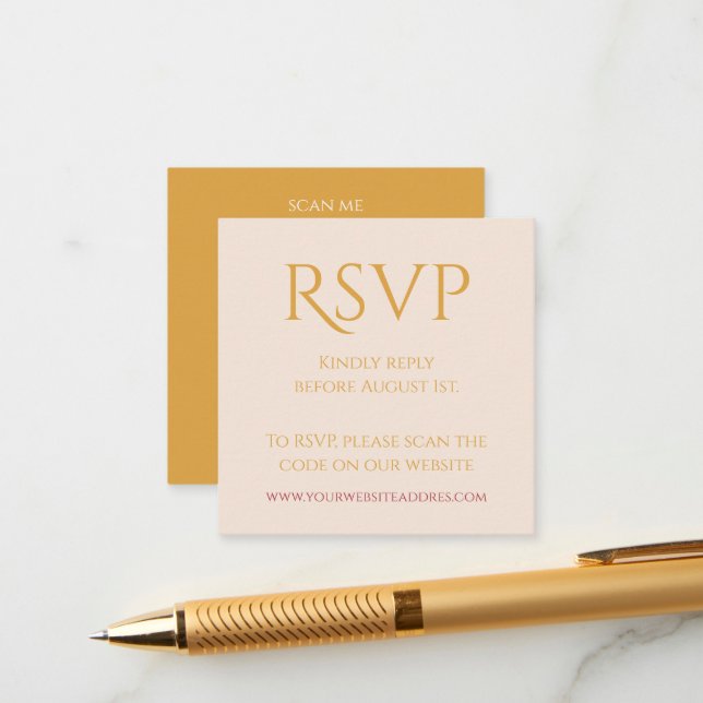 Gold mustard  QR code typography RSVP Enclosure Card (Front/Back In Situ)
