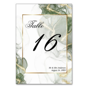 Gold Muted Sage Green Ink Table Number