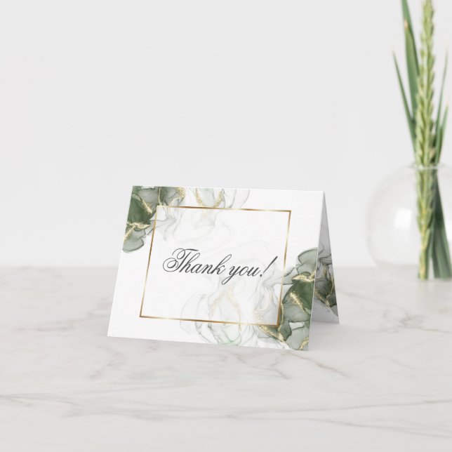 Gold Muted Sage Green Ink Thank You Card (Front)