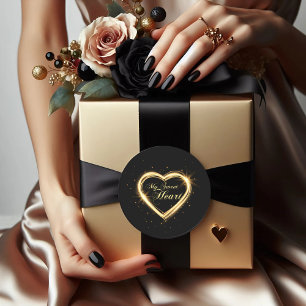 Gold My Sweet Heart Black Valentine Round Sticker