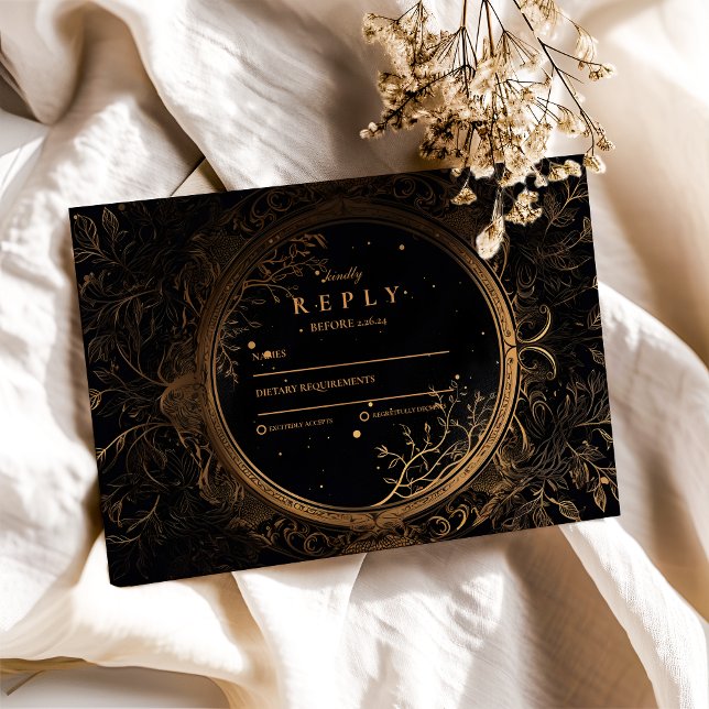 Gold Mystical Celestial  Wedding RSVP Card (Creator Uploaded)