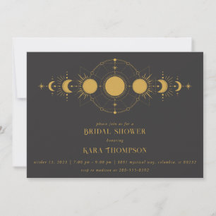 Gold Mystical Moon Modern Celestial Bridal Shower Invitation